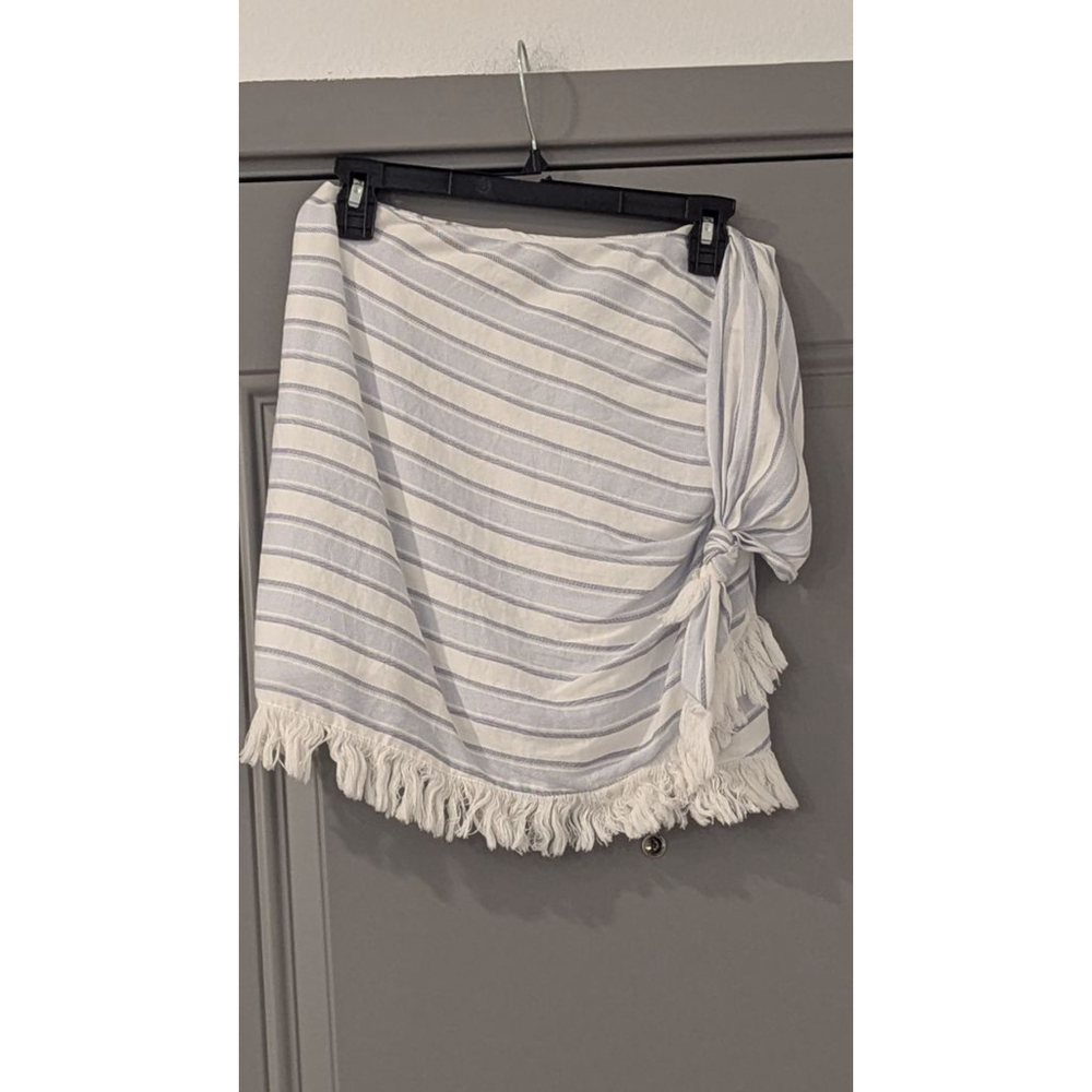 Women's Sugar Lips White & Blue Striped Fringe Mini Skirt M